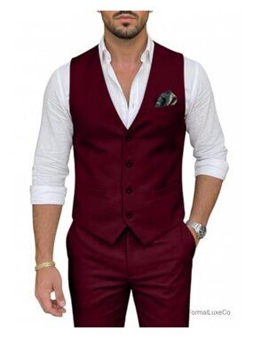 Men's Slim Fit 2-Piece Suit Set Vest & Pants Polyester Viscose Formal